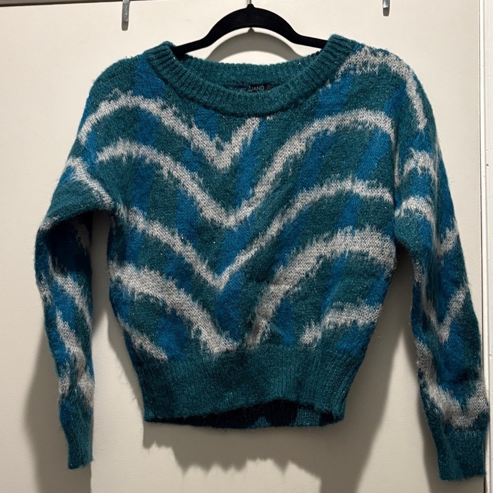 Marciano Teal and Gray Chevron Sweater